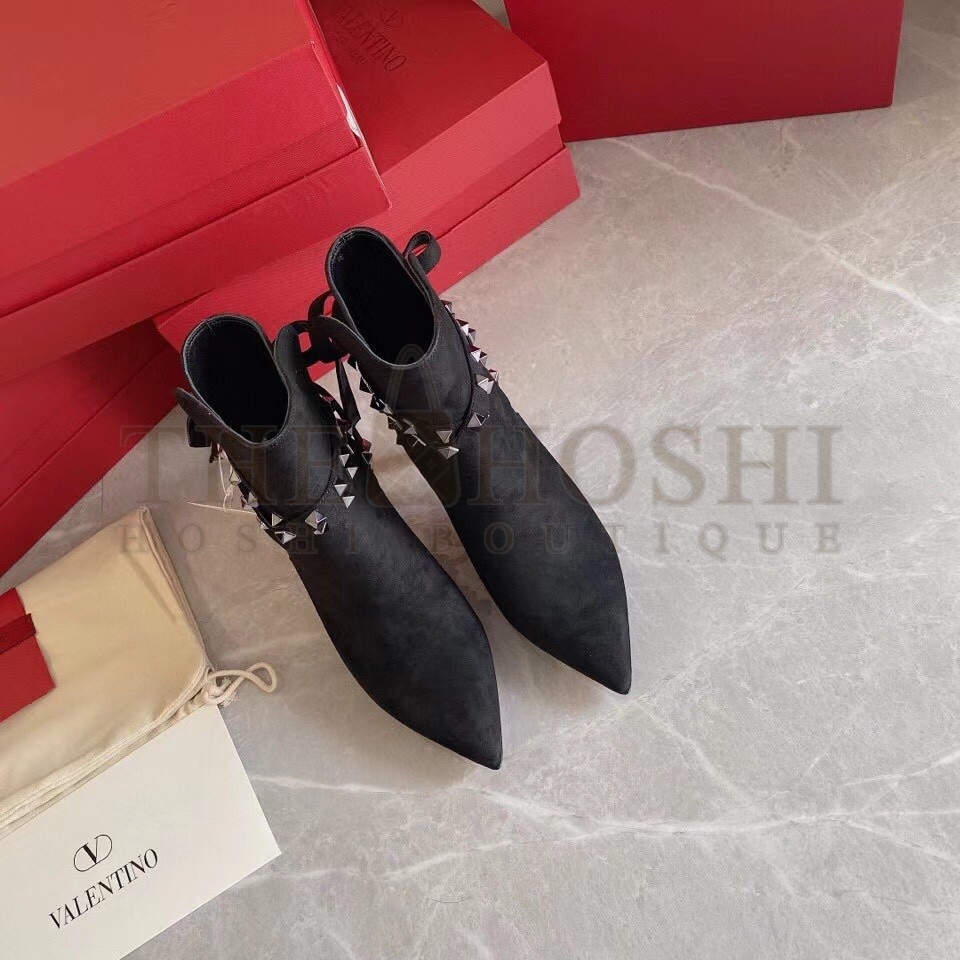 Va1e*ntin0 Rockstud Flair 85MM Ankle Boots In Black Suede Master Quality