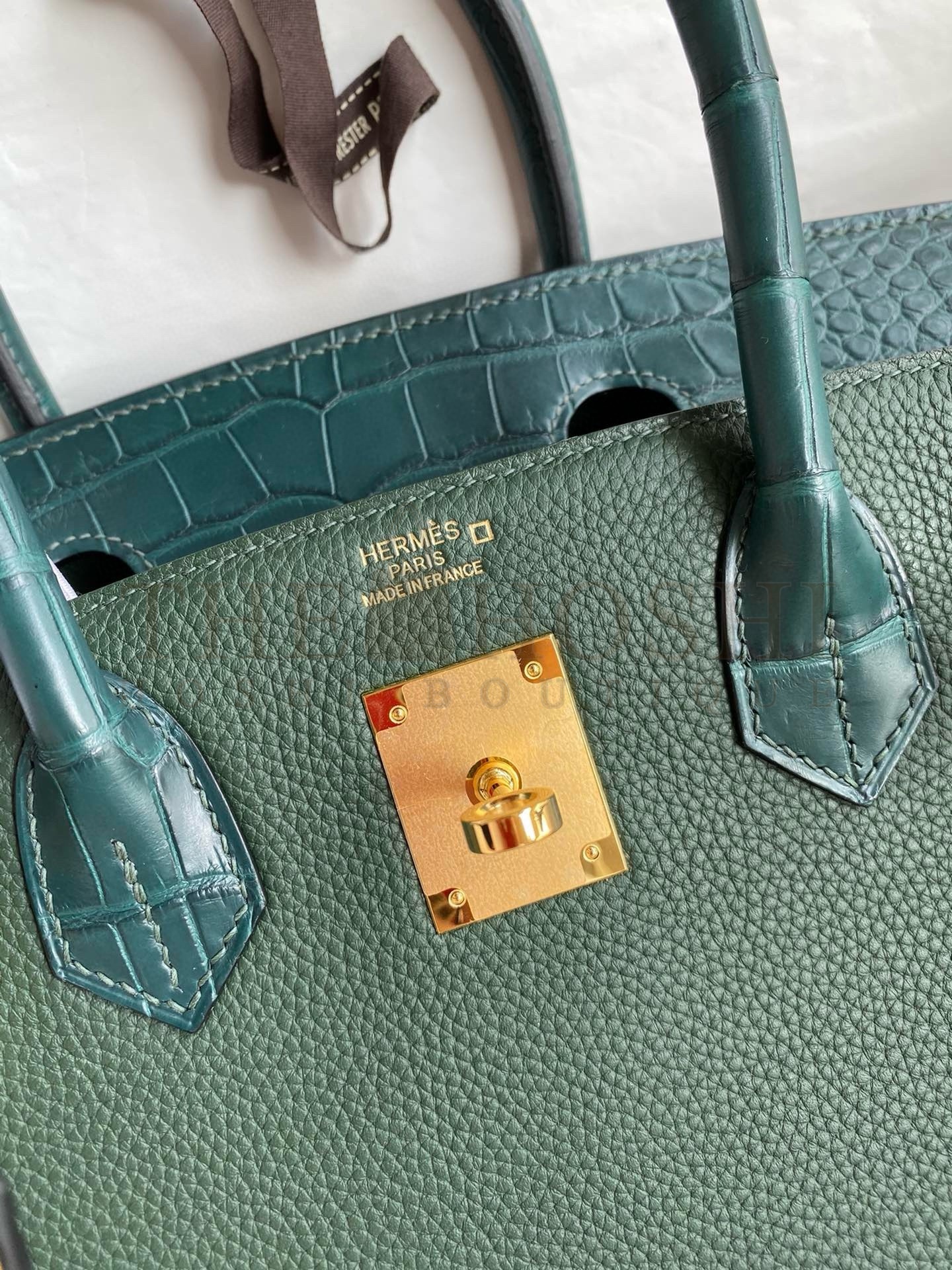 H**me5 Touch Birkin 30 Bag in Green Clemence and Matte Alligator Leather Master Quality