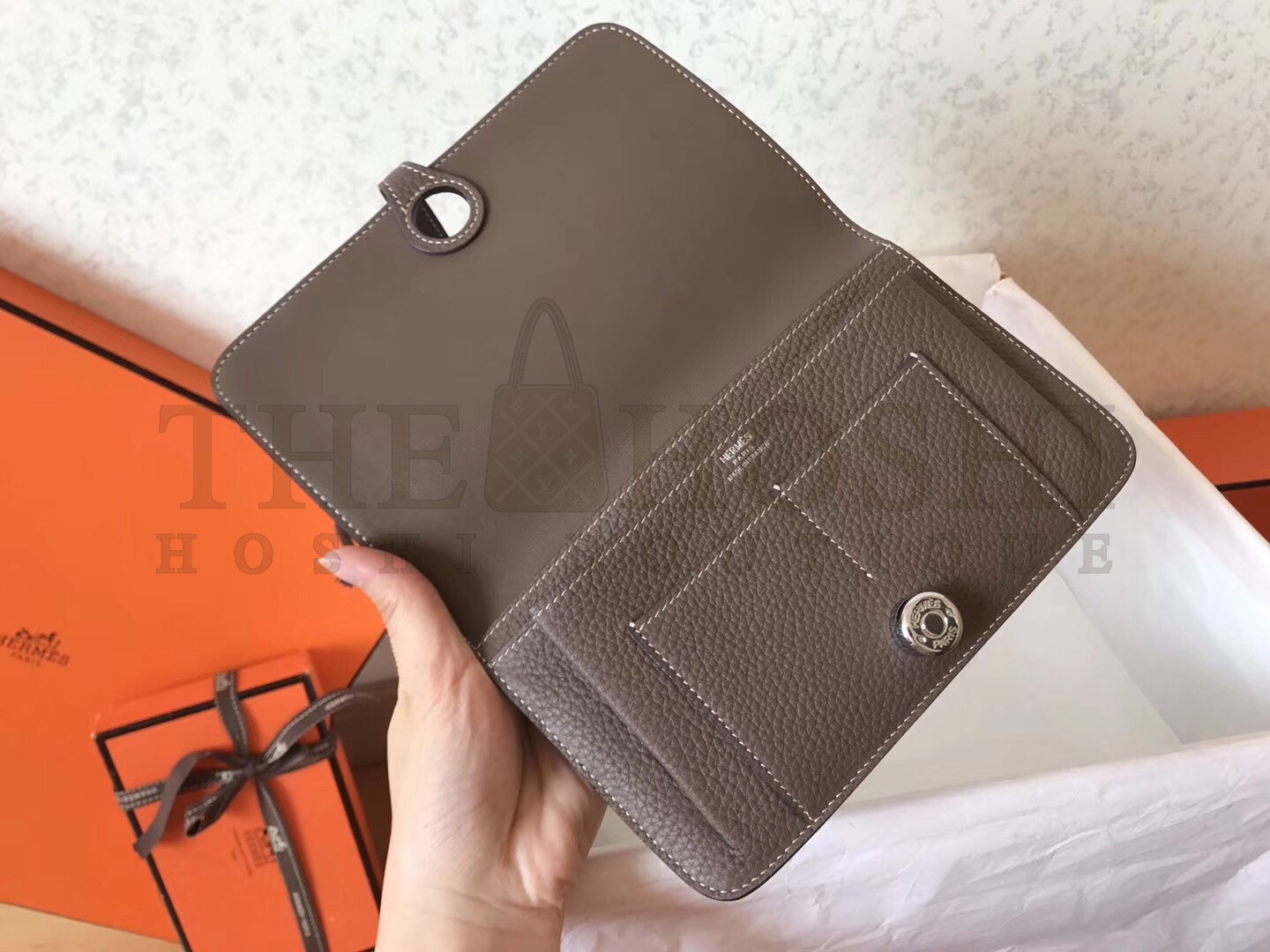 H**me5 Bicolor Dogon Duo Wallet In Black/Taupe Leather Master Quality
