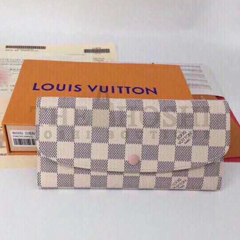 L0vis Vvtt0n LV Women Emilie Wallet Damier Azur Canvas-Pink Master Quality