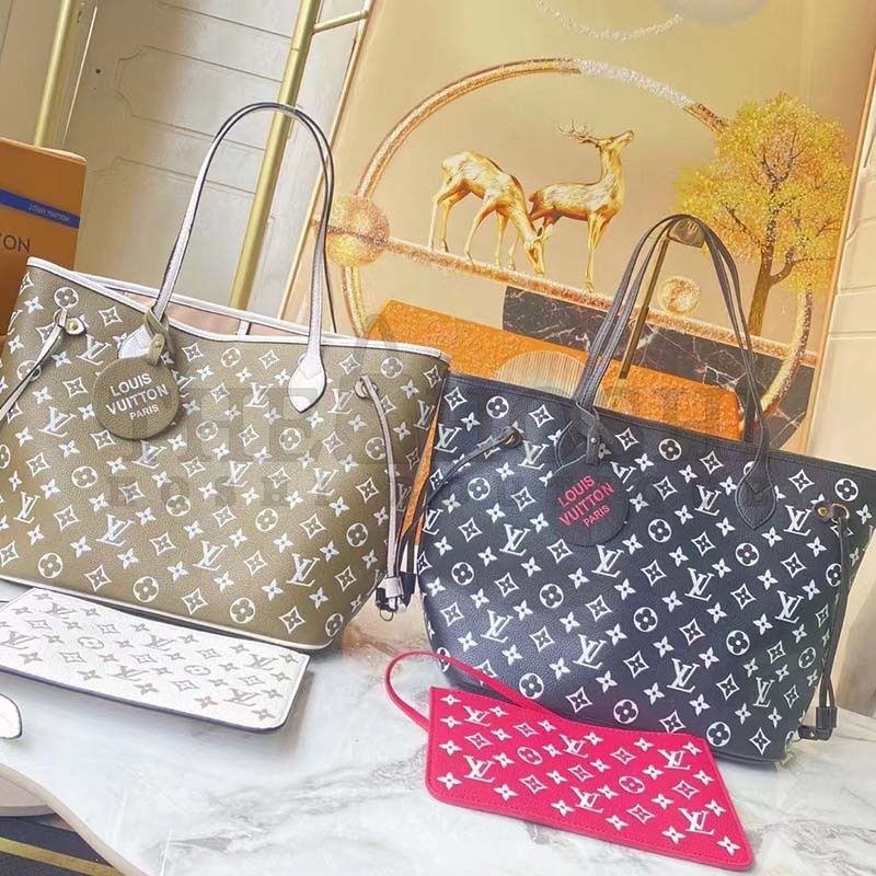L0vis Vvtt0n Women LV Neverfull MM Carryall Tote Bag Printed Embossed Grained Cowhide Master Quality