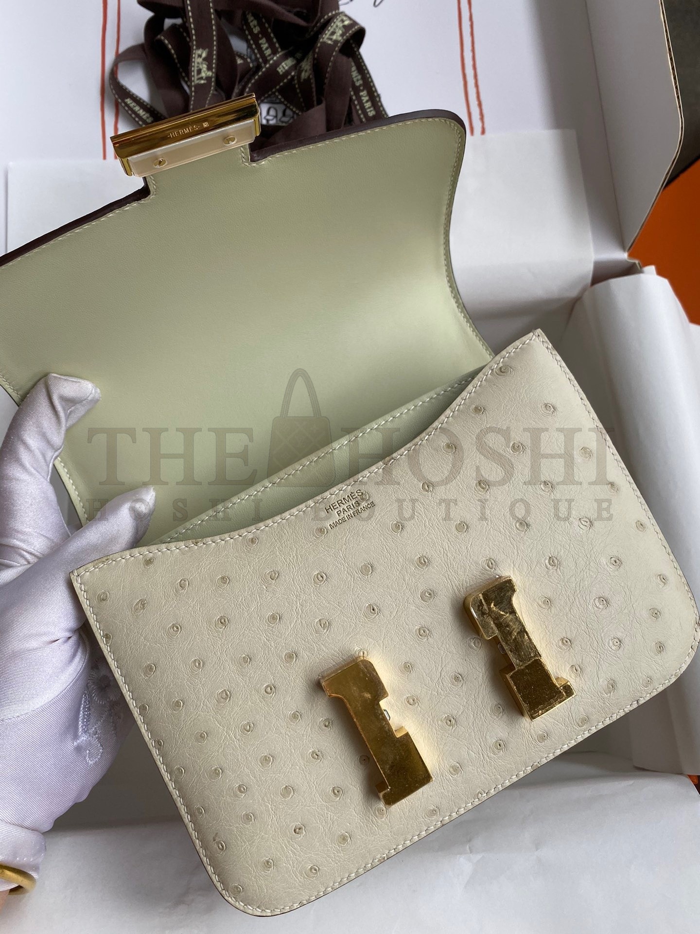 H**me5 Constance 18 Handmade Bag In Parchemin Ostrich Leather Master Quality