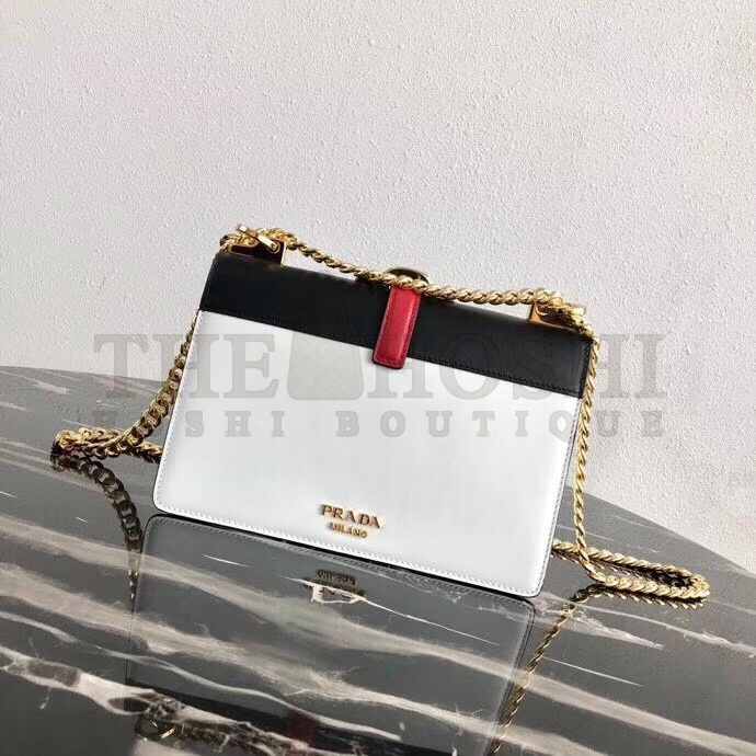 Pra*a Belle Shoulder Bag In Black/White Calfskin Master Quality