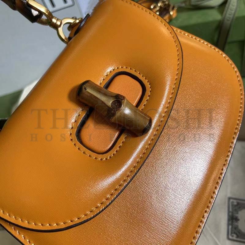 Gvc*1 Women Bamboo 1947 Mini Top Handle Bag Orange Leather Bamboo Hardware Master Quality