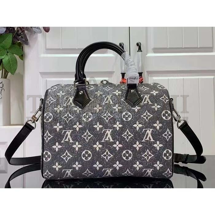 L0vis Vvtt0n LV Women Speedy Bandoulière 25 Handbag Gray Denim Textile Jacquard Master Quality