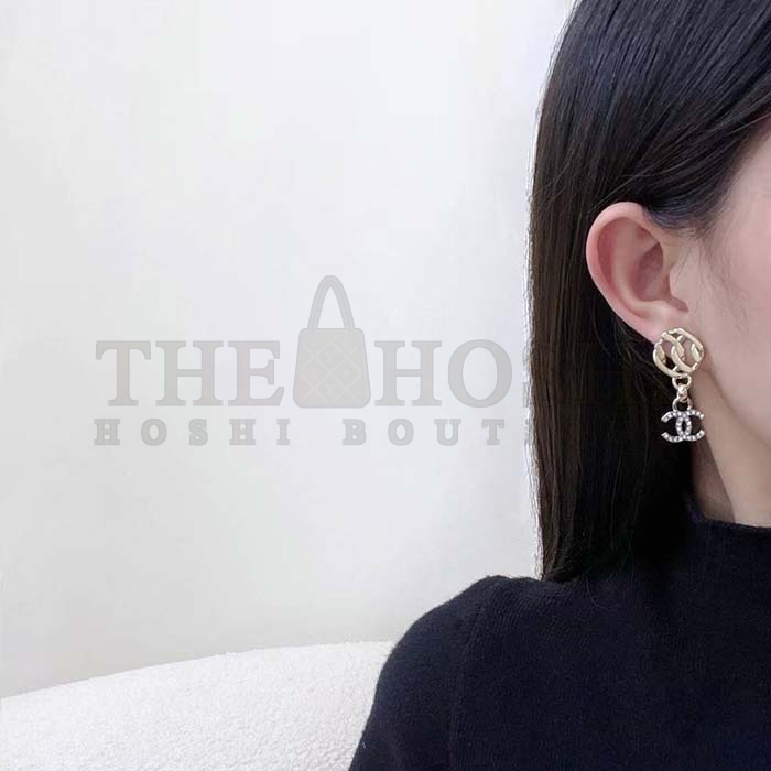 Ch**el Women CC Pendant Earrings Metal Resin Strass Gold White Crystal Master Quality