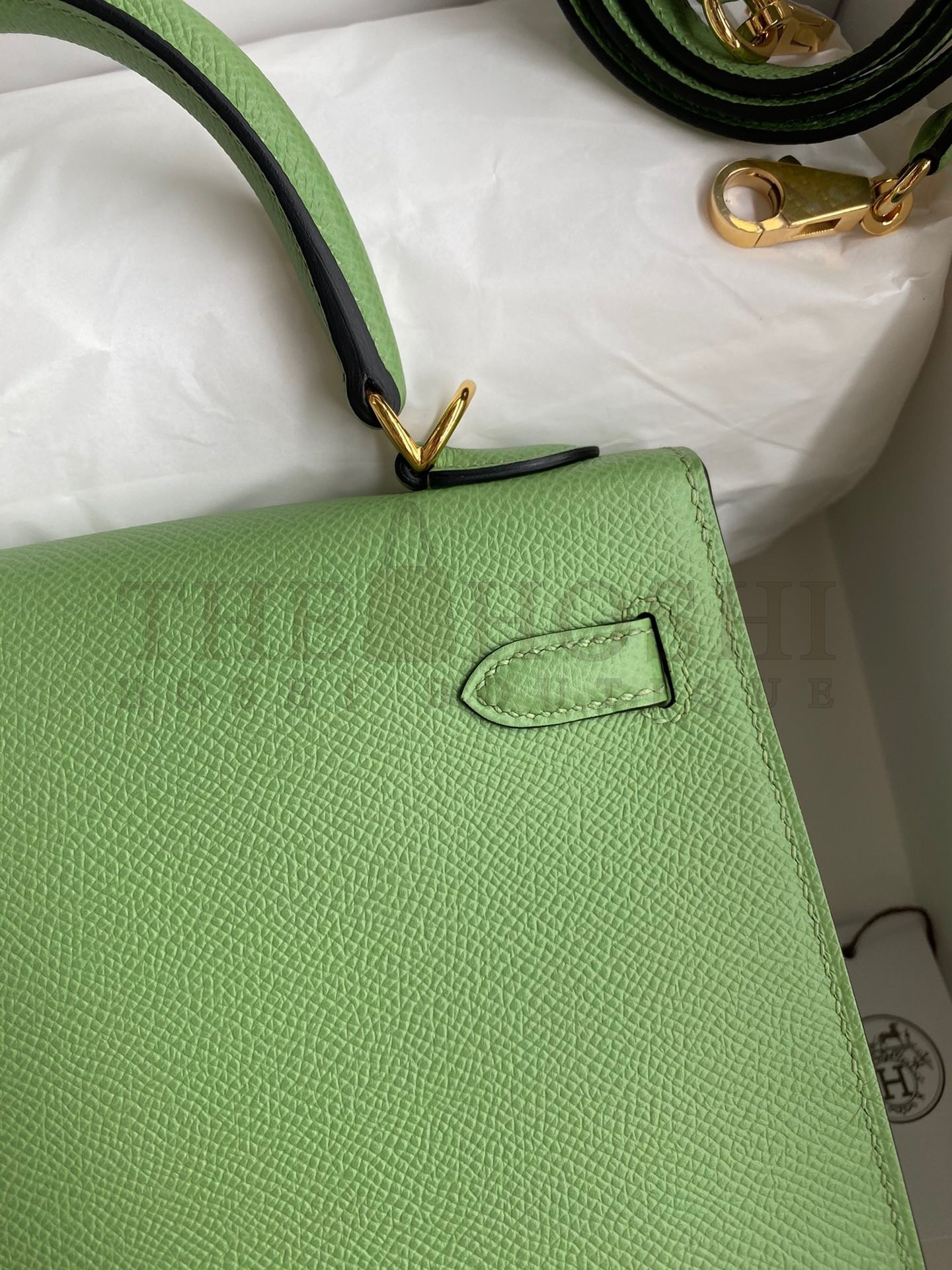 H**me5 Kelly Sellier 25 Handmade Bag In Vert Criquet Epsom Calfskin Master Quality