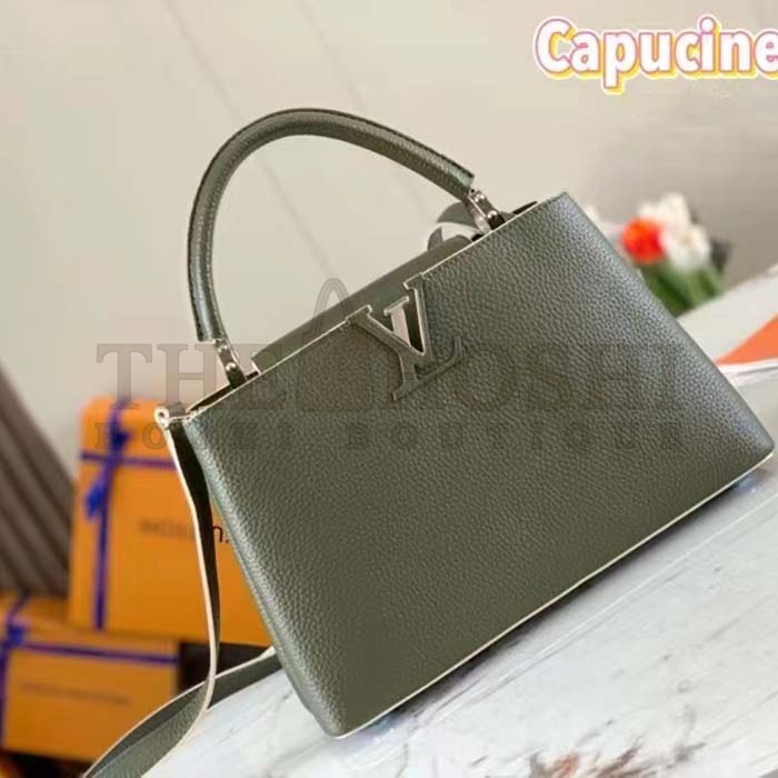 L0vis Vvtt0n LV Women Capucines BB Handbag Kaki Dark Green Taurillon Cowhide Leather Master Quality