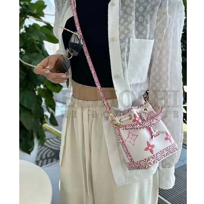 L0vis Vvtt0n LV Women Nano Noé Bucket Bag Pink Monogram Coated Canvas Master Quality