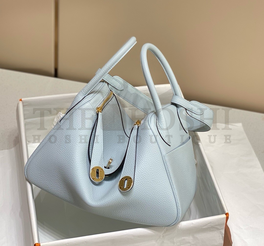 H**me5 Lindy 30cm Bag In Blue Brume Clemence Leather GHW Master Quality