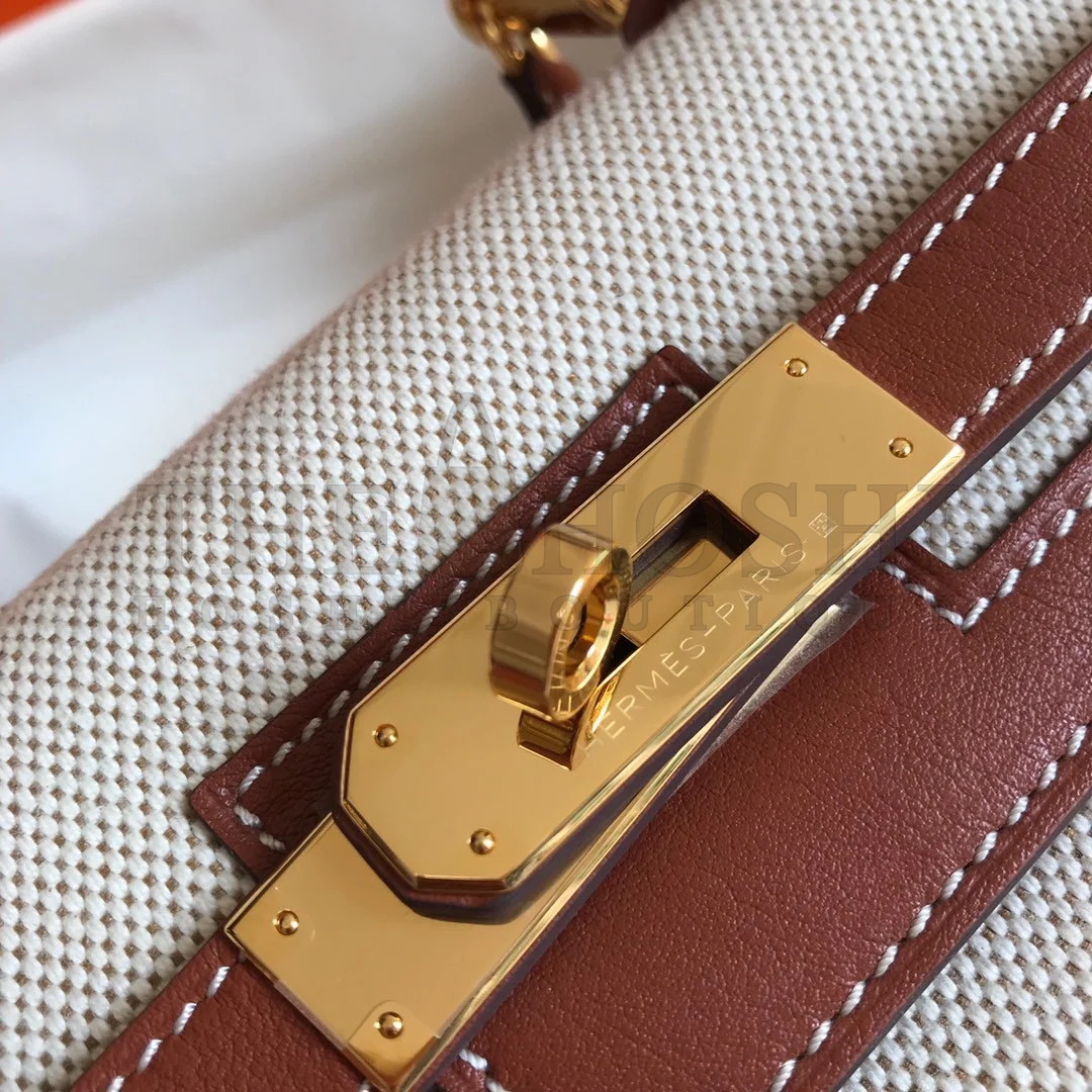 H**me5 Kelly 28cm Bag In Canvas With Barenia Leather Master Quality
