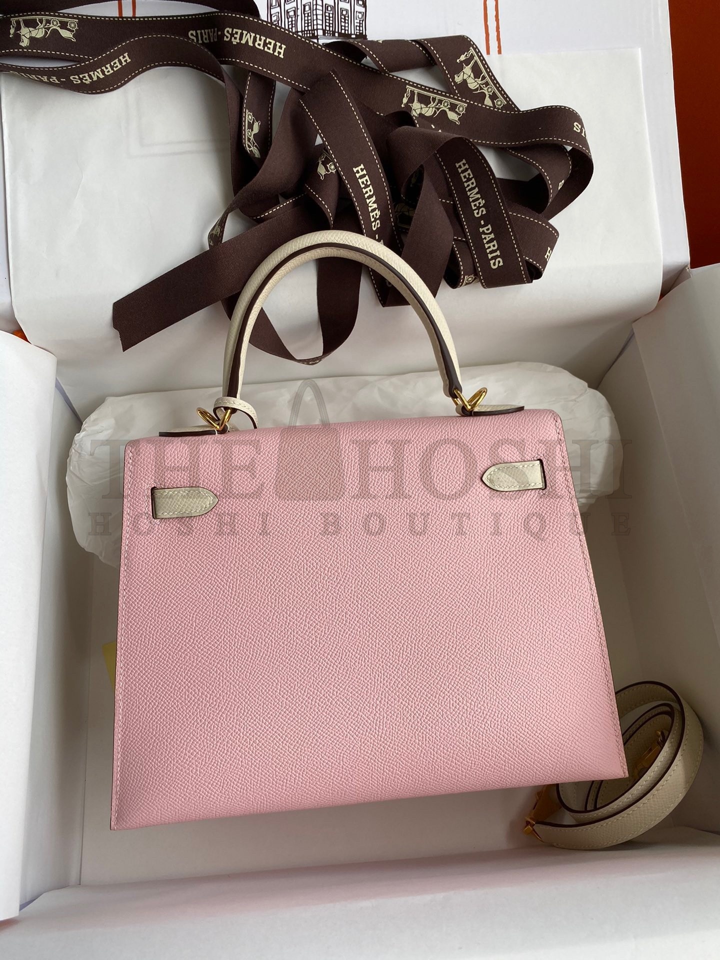 H**me5 Kelly Sellier 25 Bicolor Bag in Rose Sakura and Craie Epsom Calfskin Master Quality