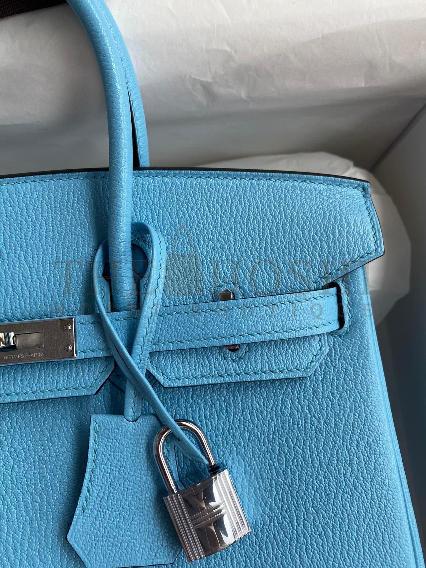 H**me5 Birkin 25 Retourne Handmade Bag In Blue Aztec Chevre Mysore Leather Master Quality