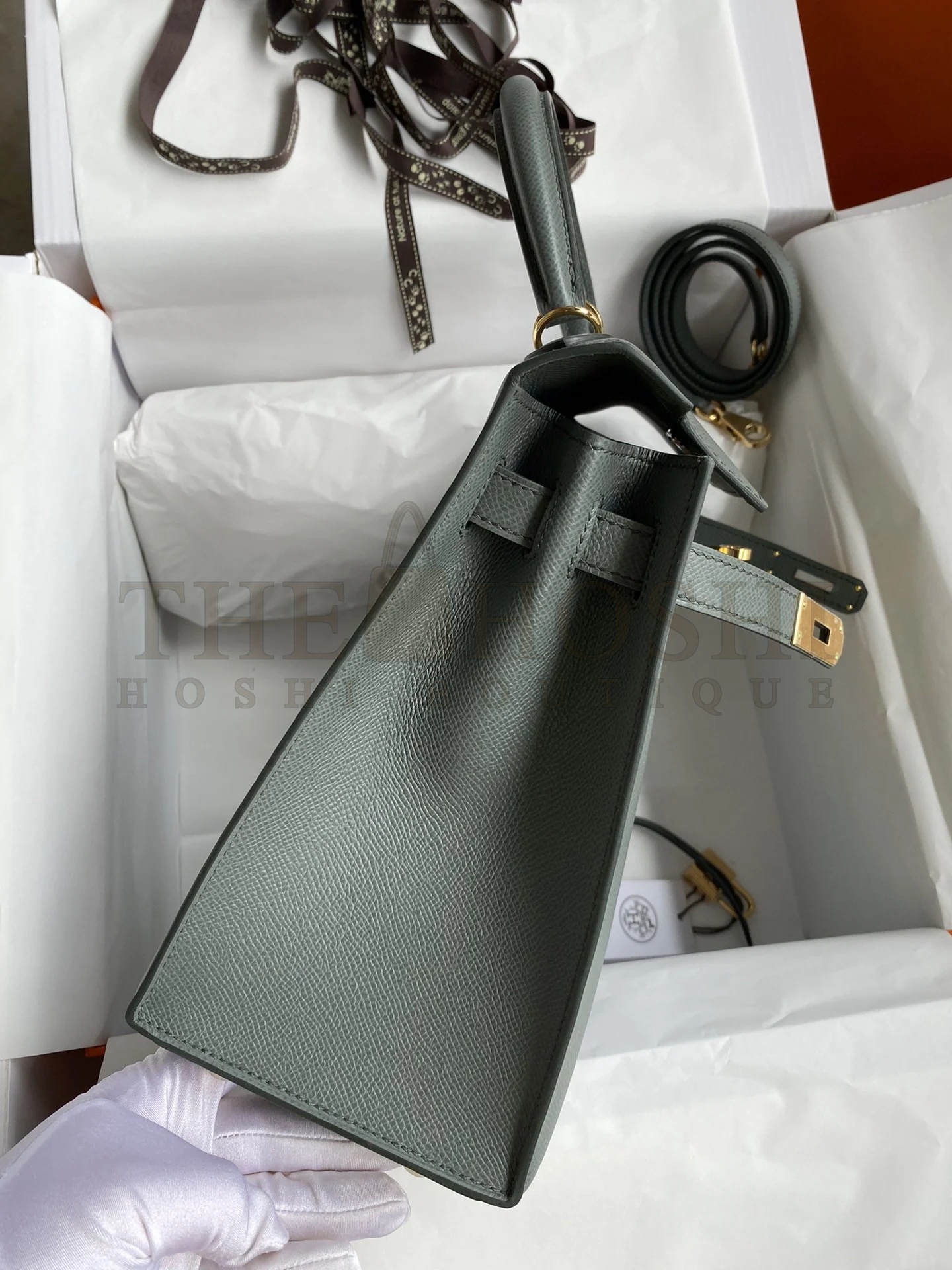 H**me5 Kelly Sellier 28 Handmade Bag In Vert Amande Epsom Calfskin Master Quality