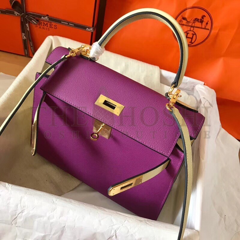 H**me5 Bicolor Epsom Kelly 28cm Purple Handmade Bag Master Quality