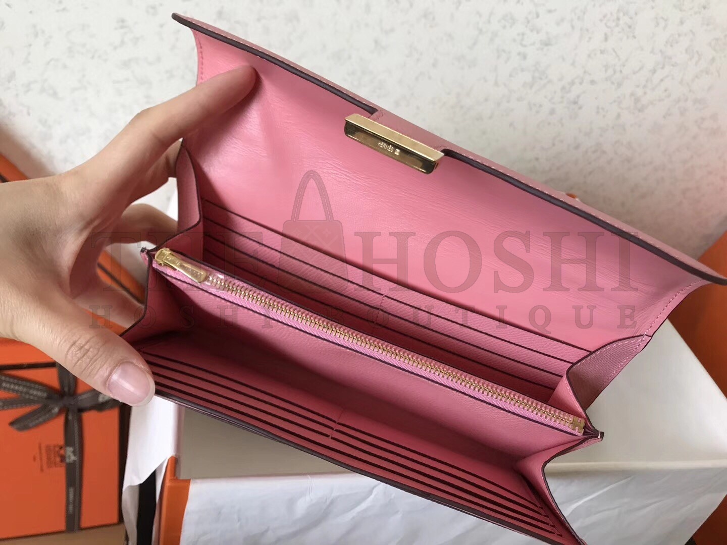 H**me5 Pink Epsom Constance Long Wallet Master Quality