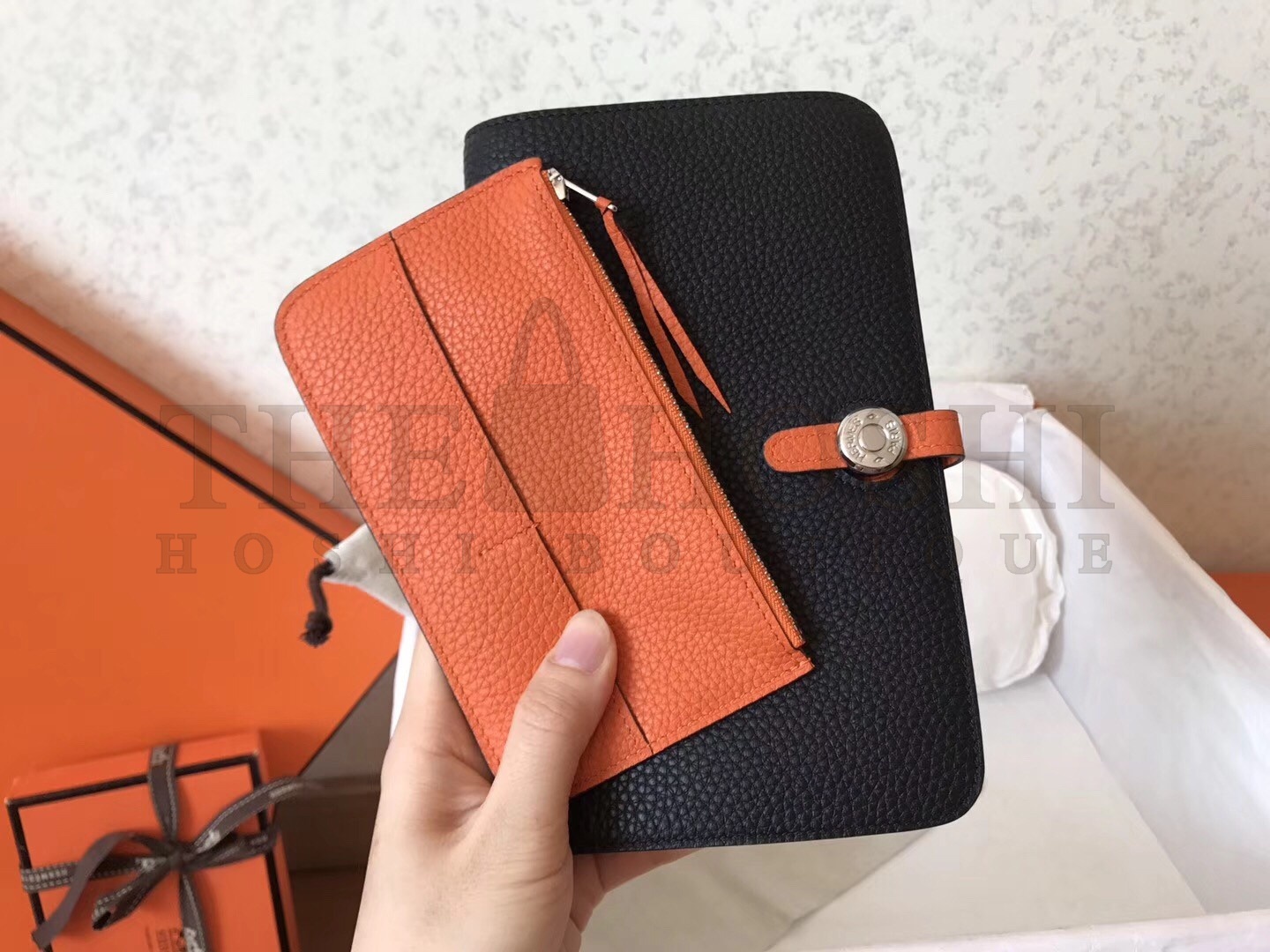 H**me5 Bicolor Dogon Duo Wallet In Black/Orange Leather Master Quality