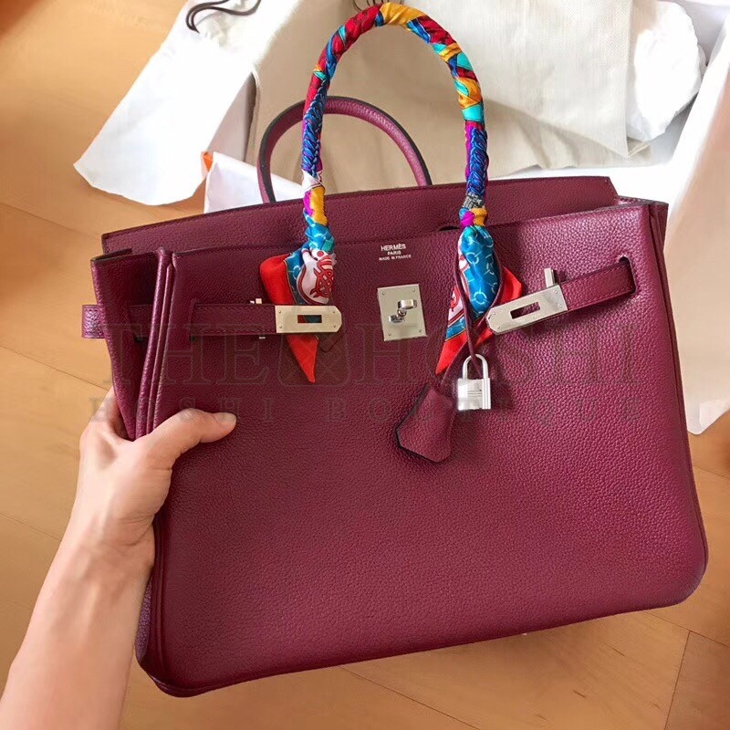 H**me5 Bordeaux Birkin 35cm Clemence Handmade Bag Master Quality