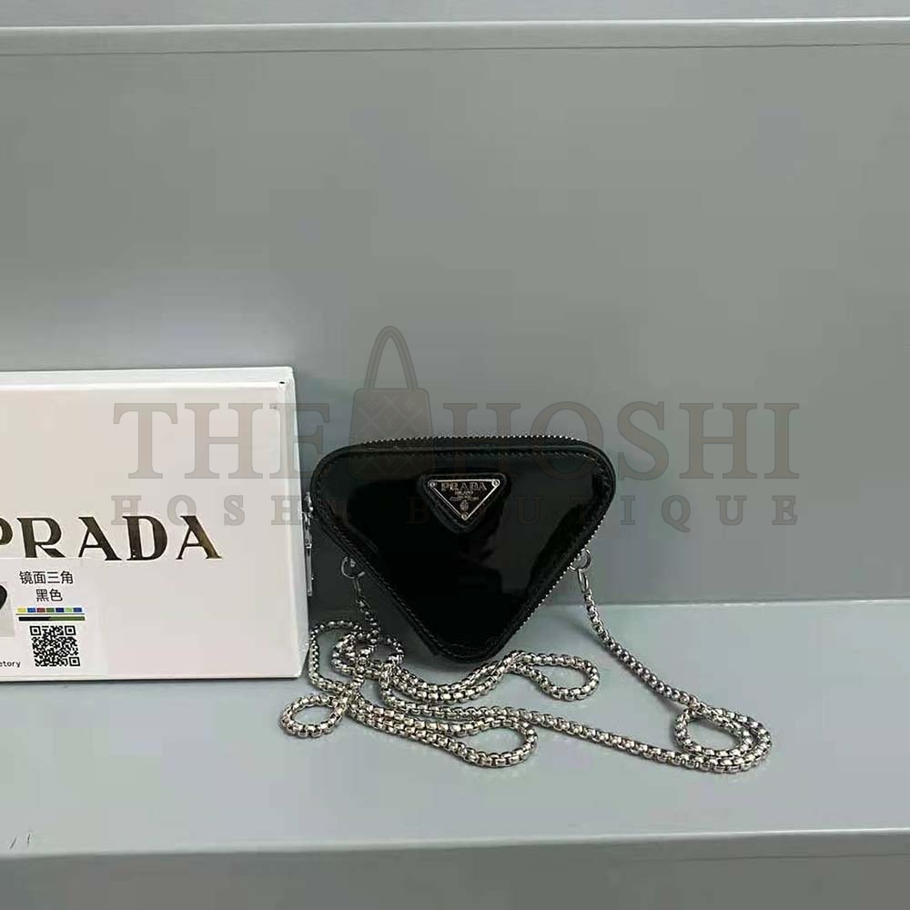 Pra*a Women Brushed Leather Mini-Pouch-Black Master Quality