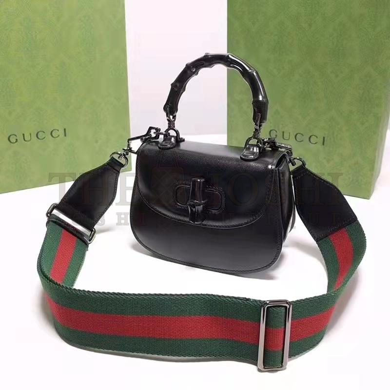 Gvc*1 Women Bamboo 1947 Mini Top Handle Bag Black Leather Bamboo Hardware Master Quality
