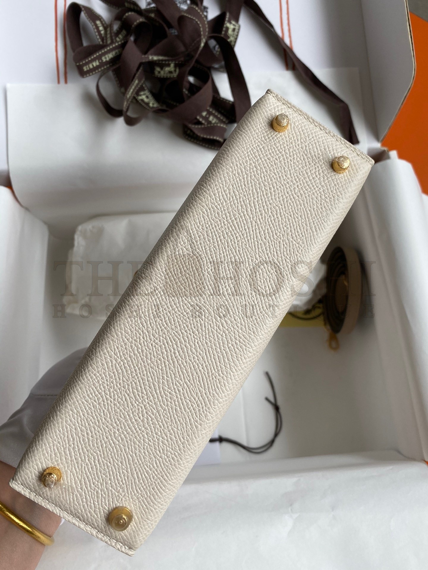 H**me5 Kelly Mini II Sellier Bicolor Handmade Bag in Craie and Trench Epsom Calfskin Master Quality