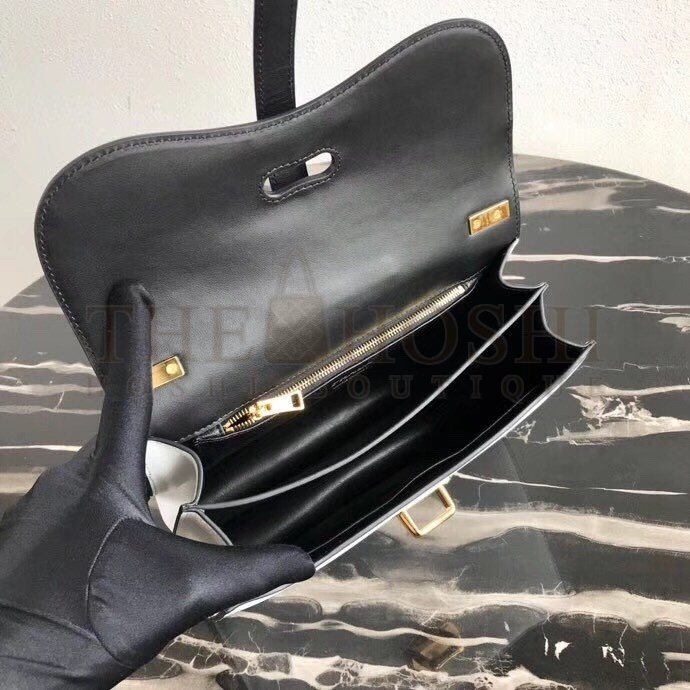 Pra*a Belle Shoulder Bag In Black/White Calfskin Master Quality