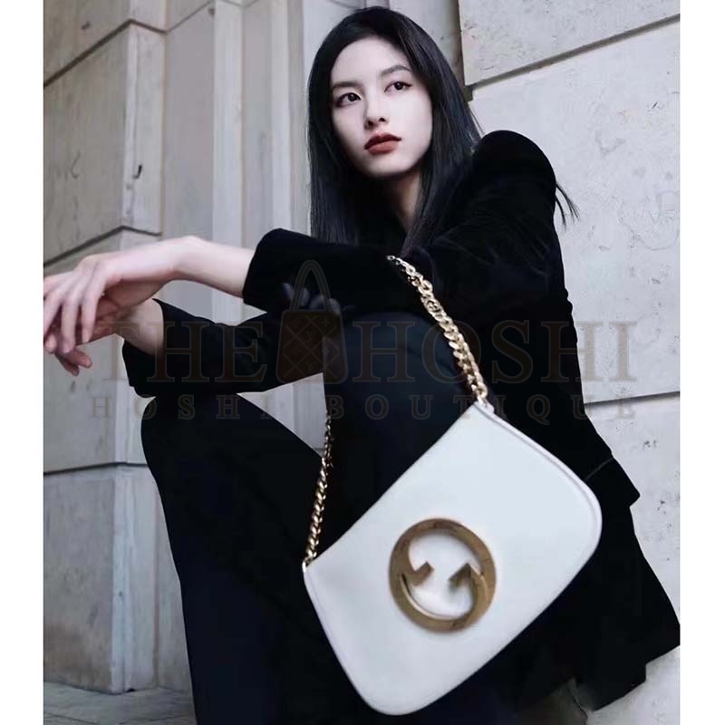 Gvc*1 Women GG Blondie Shoulder Bag White Leather Round Interlocking G Master Quality