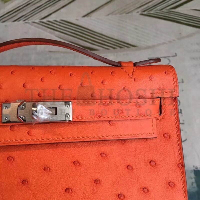 H**me5 Orange Kelly Pochette Ostrich Handmade Bag Master Quality