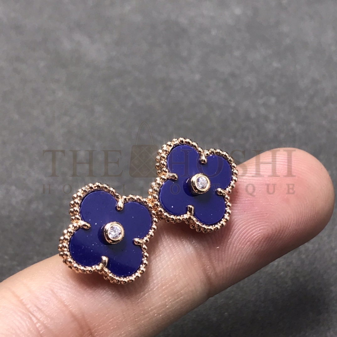 V*n Cl**f & Arpels Blue Clover Stud Earrings with D1am0nds, Vintage Alhambra earrings Master Quality