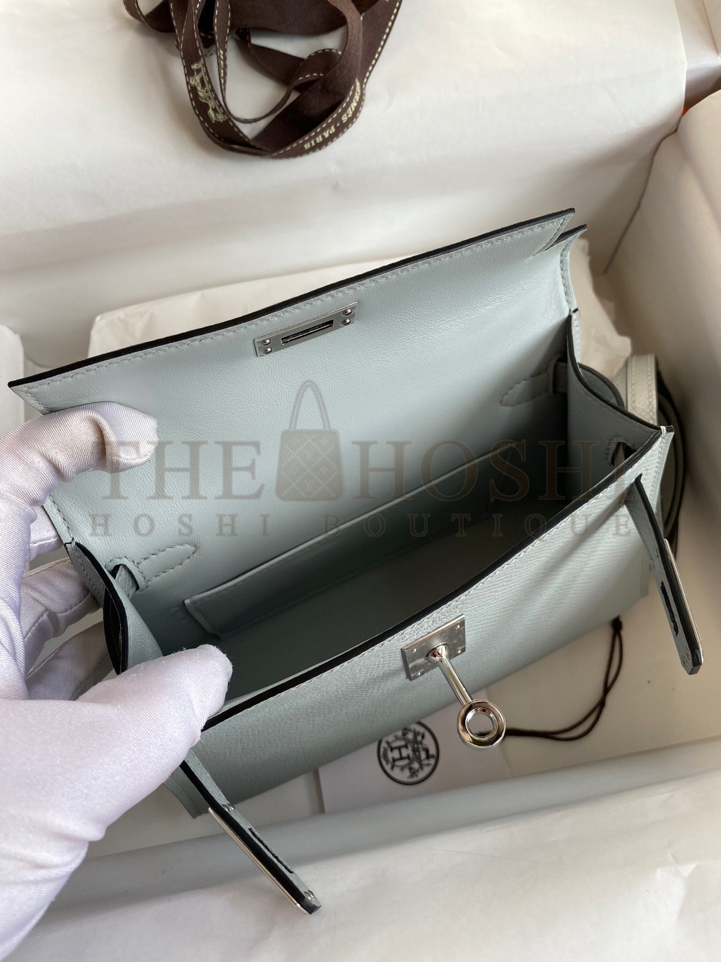 H**me5 Kelly Mini II Sellier Handmade Bag In Blue Glacier Epsom Calfskin Master Quality