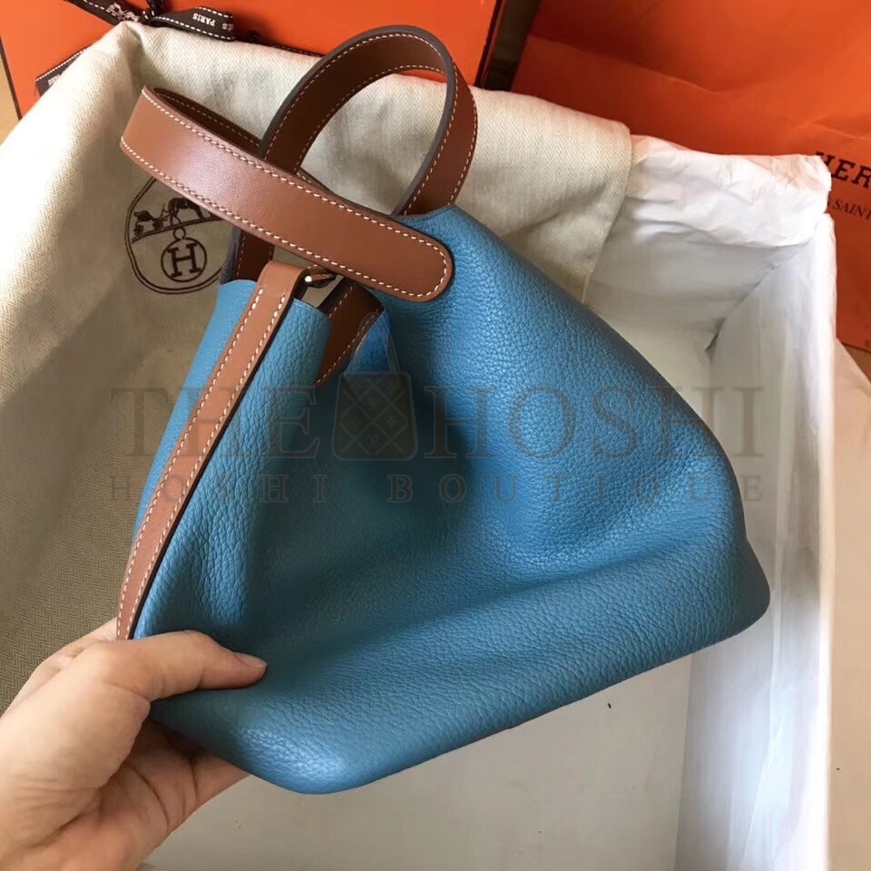 H**me5 Bicolor Picotin Lock MM 22cm Blue Jean Bag Master Quality