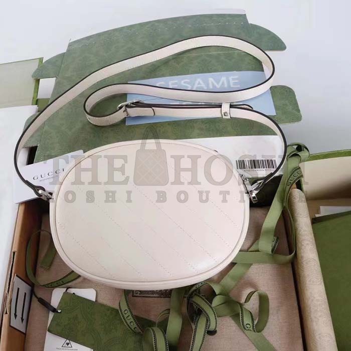 Gvc*1 Women GG Blondie Mini Shoulder Bag White Leather Round Interlocking G Patch Master Quality