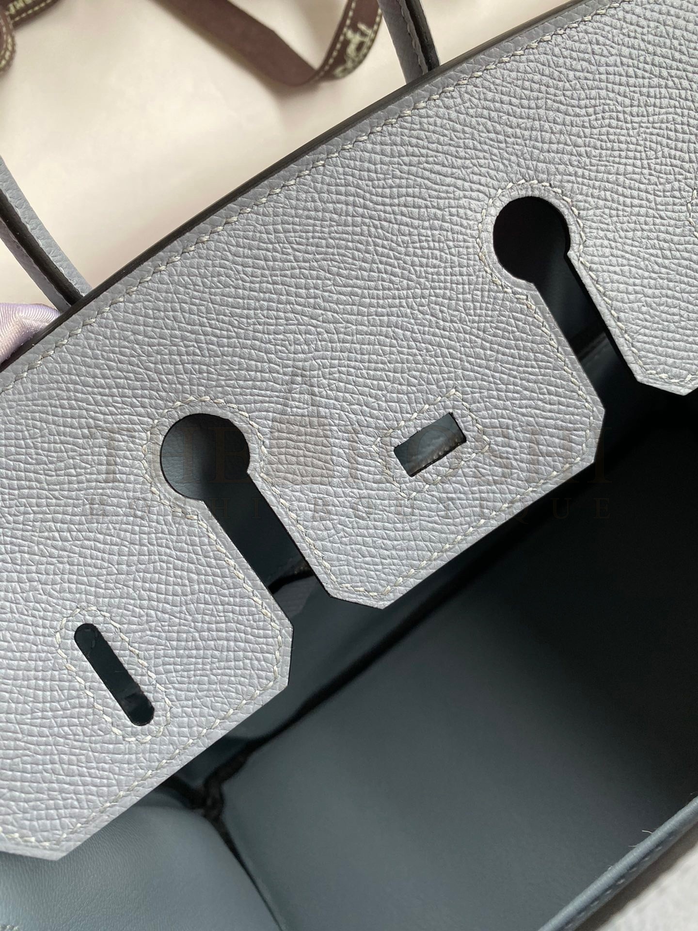 H**me5 Birkin 25 Retourne Handmade Bag In Blue Lin Epsom Calfskin Master Quality