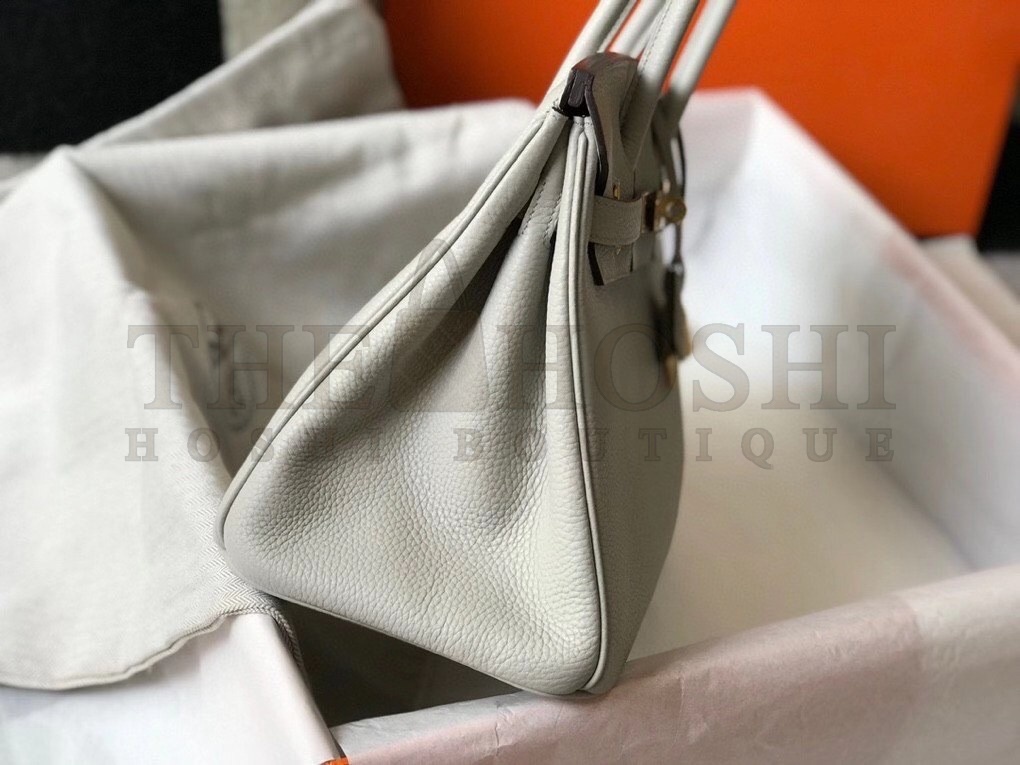 H**me5 Birkin 30 Bag in Pearl Grey Clemence Leather with GHW Master Quality