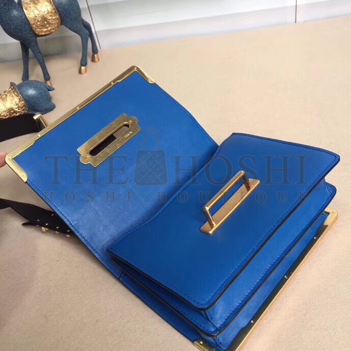 Pra*a Cahier Shoulder Bag In Blue Hydra /Black Leather Master Quality