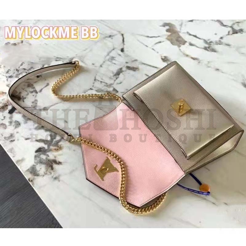 L0vis Vvtt0n LV Women Mylockme Chain Bag Beige Soft Grained Calfskin Turn Lock Master Quality