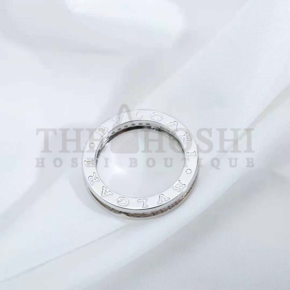 Bv1g*ai Women B.zero1 One-Band Ring in 18 KT White Gold Set with Pave D1am0nds on the Spiral Master Quality