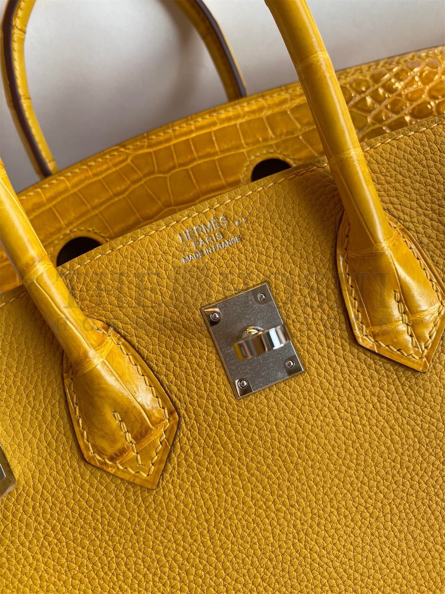H**me5 Touch Birkin 30 Bag In Yellow Clemence and Shiny Niloticus Crocodile Skin Master Quality