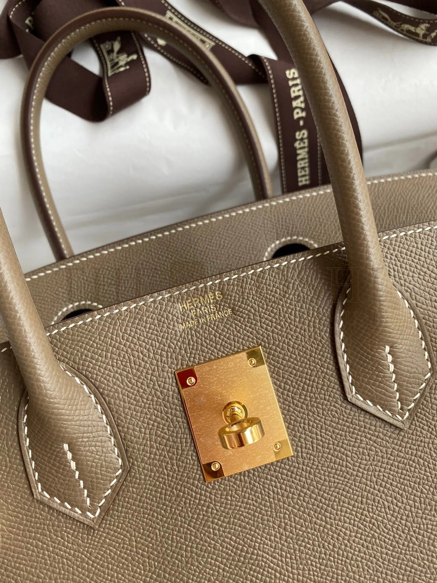 H**me5 Birkin 25 Retourne Handmade Bag In Taupe Epsom Calfskin Master Quality