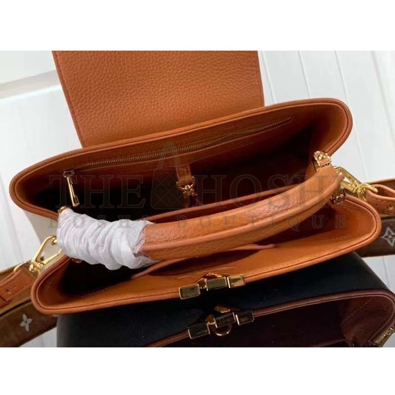 L0vis Vvtt0n LV Women Capucines MM Handbag Caramel Brown Taurillon Leather Canvas Master Quality