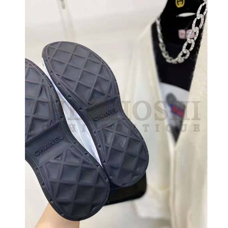 Ch**el Women Sneakers Suede Calfskin Nylon &amp; Grosgrain White Gray &amp; Yellow Master Quality