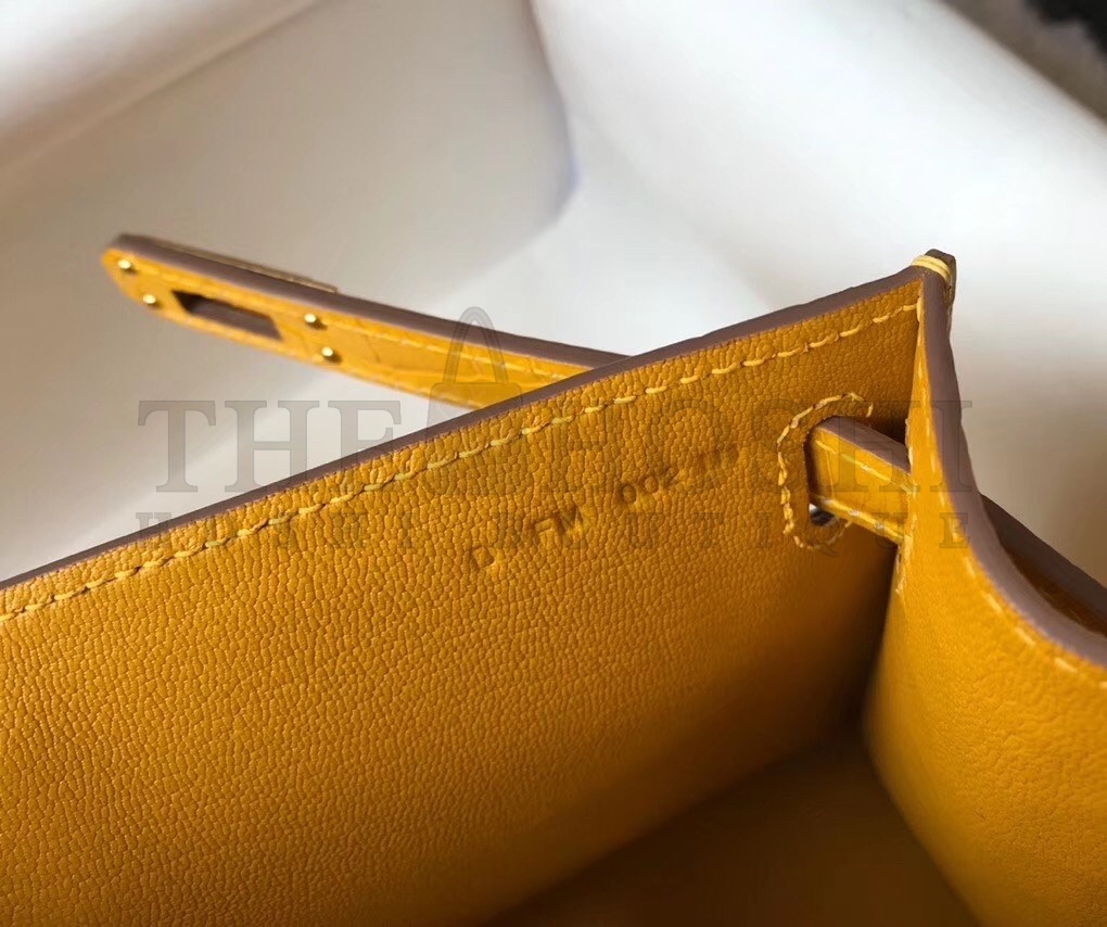 H**me5 Kelly Pochette Bag In Yellow Embossed Crocodile Leather Master Quality