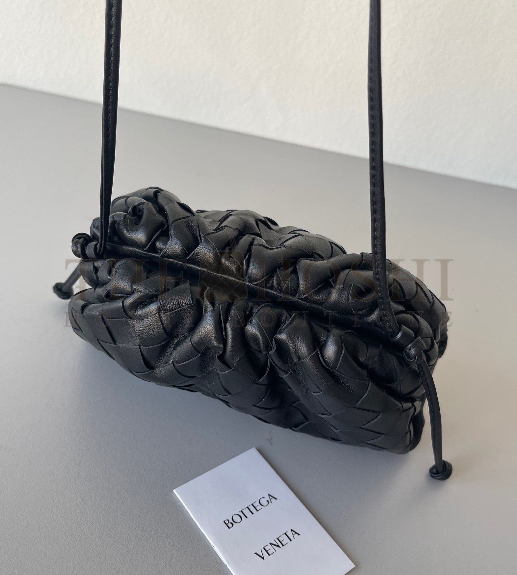 B0tt*ga Ven*ta Mini Pouch with Strap in Black Intrecciato Lambskin Master Quality