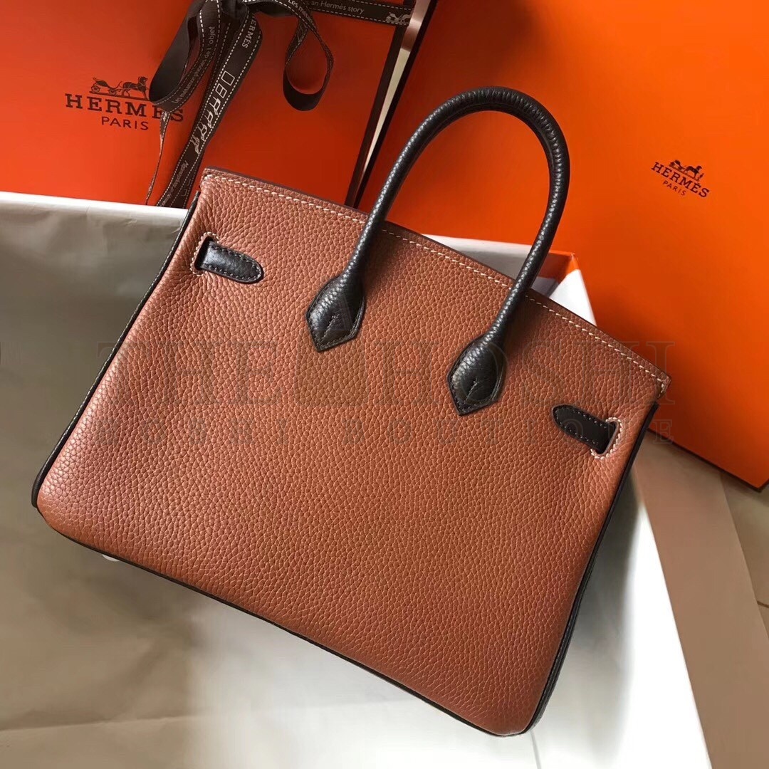 H**me5 Bi-Color Birkin 25cm Bag In Brown/Black Clemence Leather Master Quality