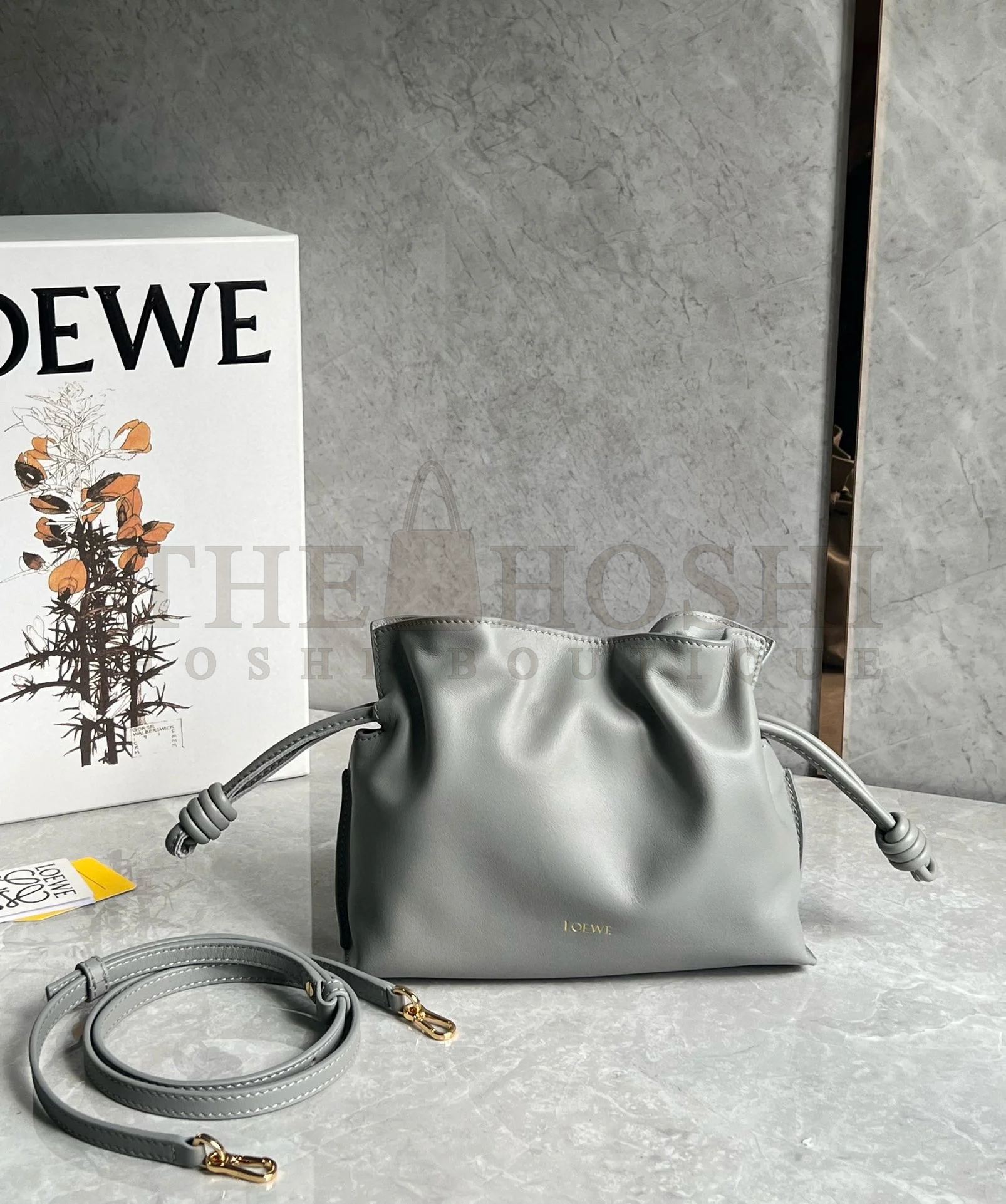 L0ew* Mini Flamenco Clutch Bag in Pearl Grey Nappa Calfskin Master Quality