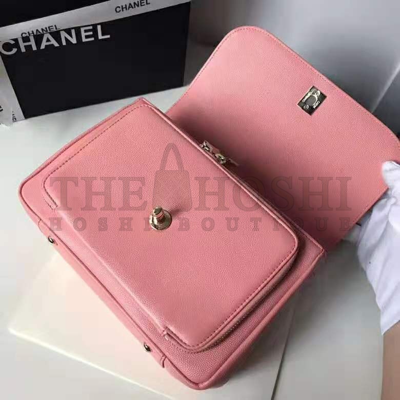 Ch**el Women Flap Bag with Top Handle in Grained Calfskin Leather-Pink Master Quality