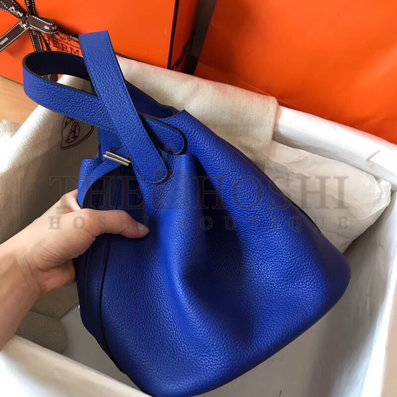H**me5 Blue Electric Picotin Lock MM 22cm Handmade Bag Master Quality