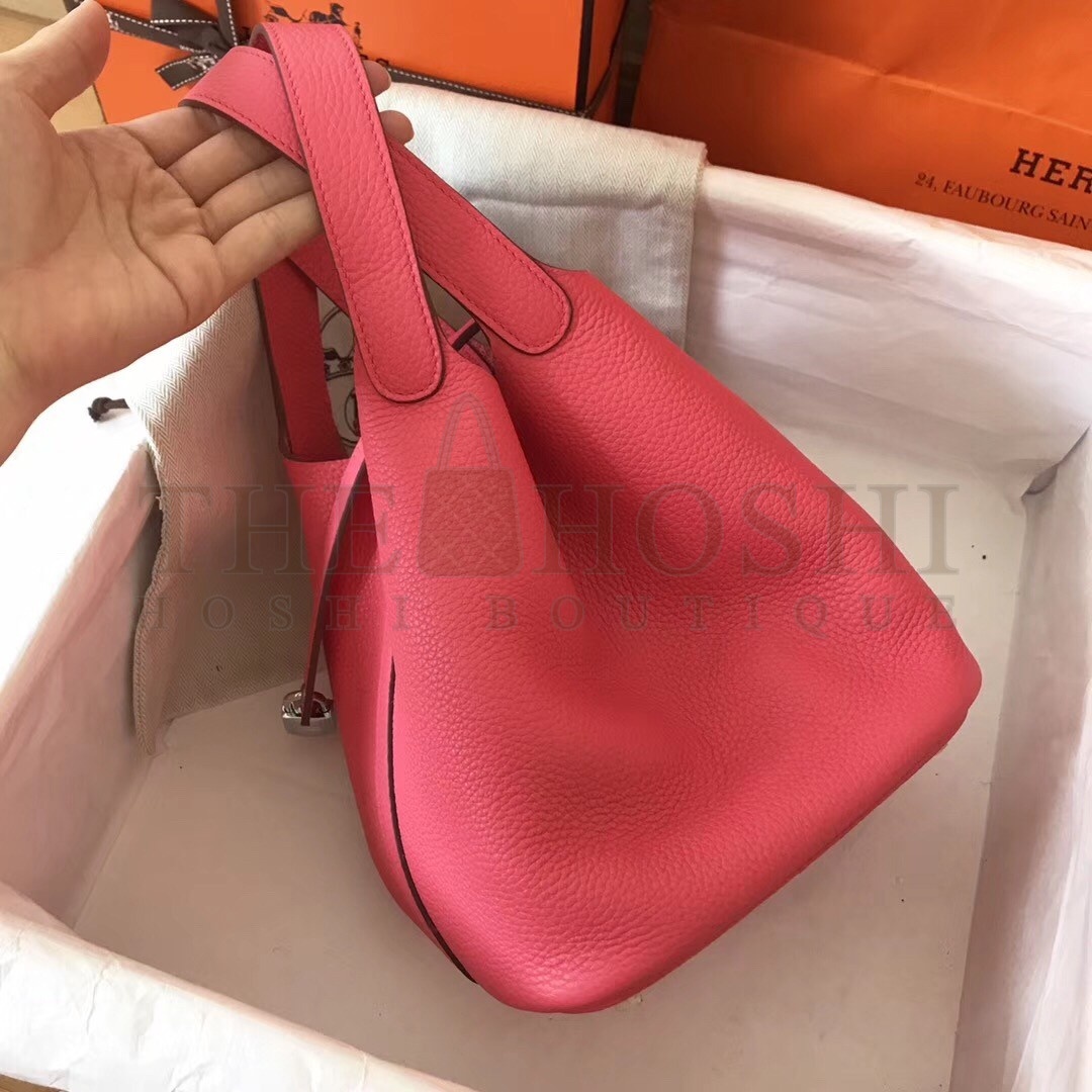 H**me5 Rose Lipstick Picotin Lock MM 22cm Handmade Bag Master Quality