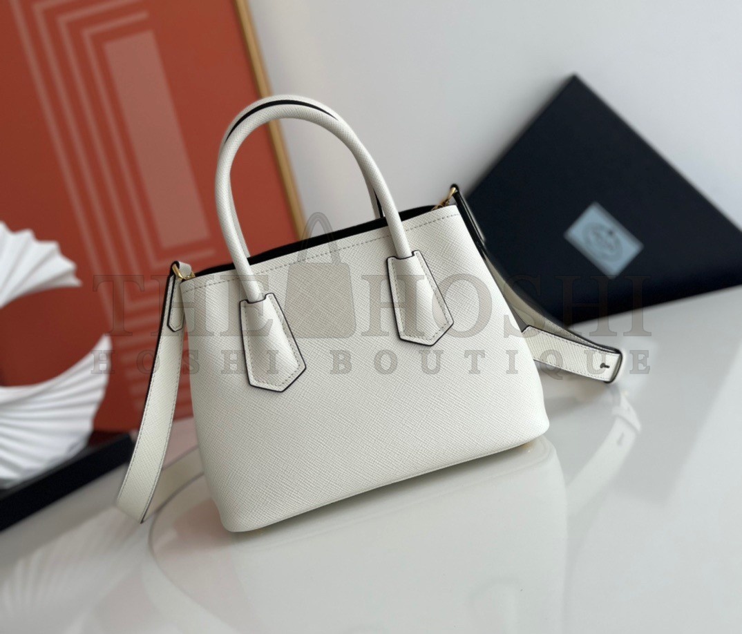 Pra*a Double Mini Bag In White Saffiano Leather Master Quality