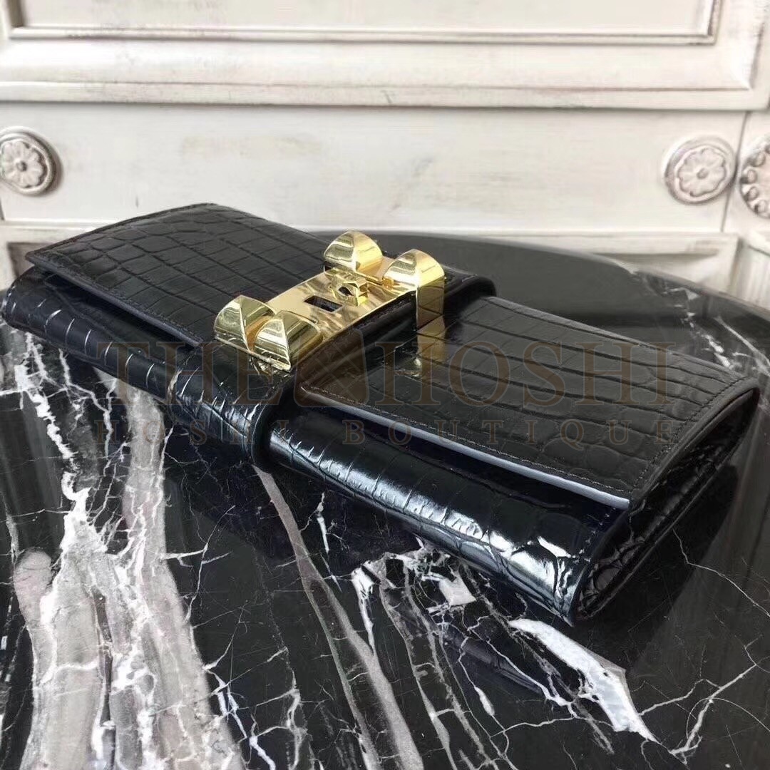 H**me5 Medor Clutch Bag In Black Crocodile Leather Master Quality